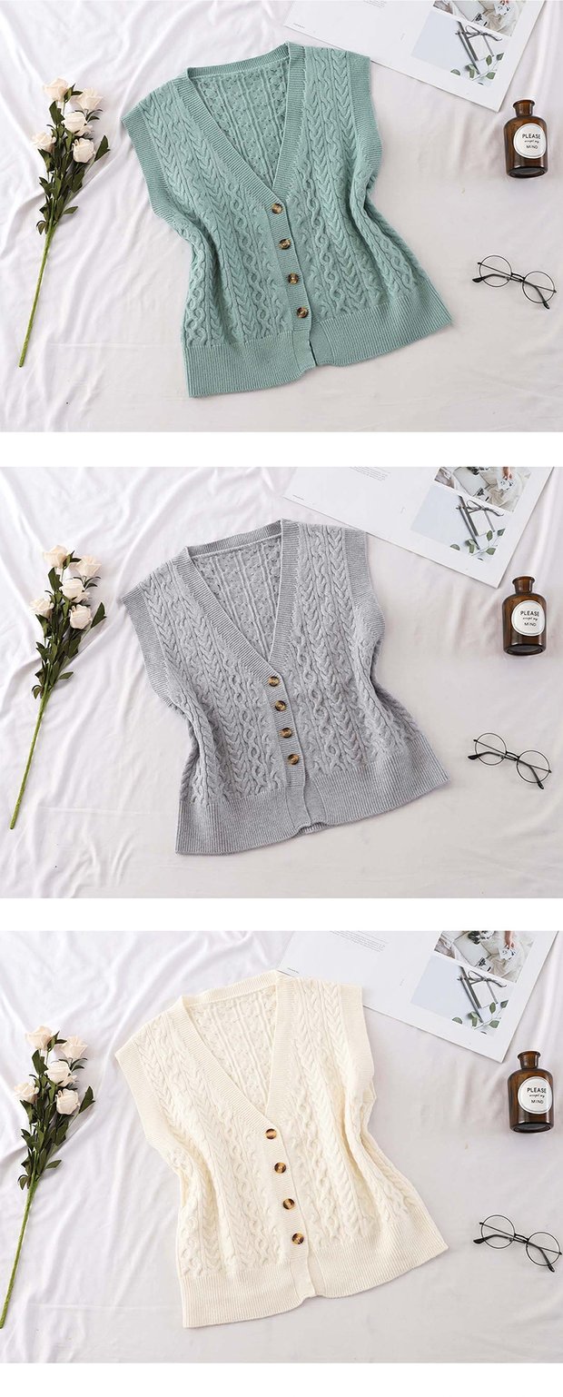 Twist len ​​áo len nữ mùa thu Hàn Quốc phiên bản lỏng lẻo tay áo len len áo vest áo cardigan