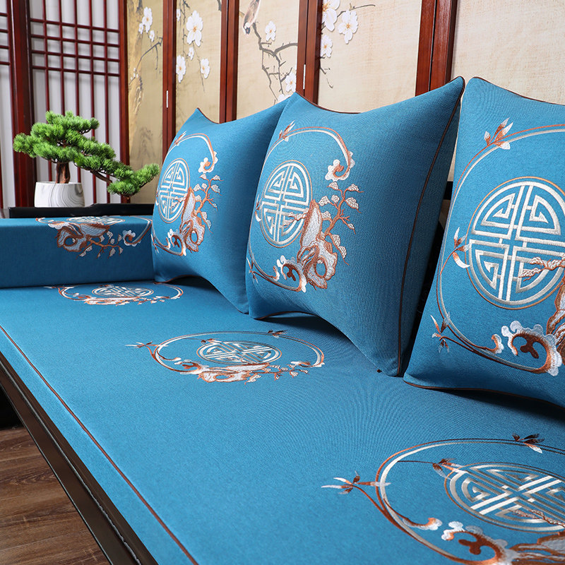 Mahogany sofa cushion embroidery four seasons universal non-slip Chinese sofa cushion furniture solid wood chair cushion customization