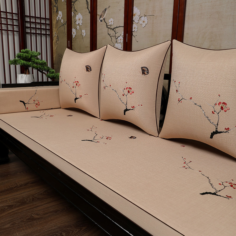 Chinese style mahogany sofa cushion non-slip custom classical embroidery solid wood sponge cushion cushion cover Luohan bed latex cushion