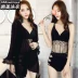 Áo tắm ren nữ ba mảnh bikini 2019 mới lưới Hàn Quốc suối nước nóng nhỏ gợi cảm mỏng đen Bikinis