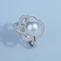 Customer Custom Leaf Float Recommendation 18K Gold Flower Type Diamond Ring Natural Seawater Pearl Aussie white