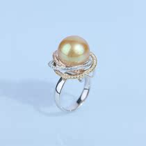 Customer Custom Leaf Floating recommended 18K gold walled inlaid flower goldball ring with natural seawater pearl