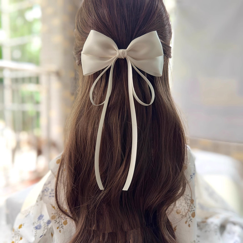 2025 Bridal Simple White Ribbon Bow Hair Clip Princess Style Girl Photo Hair Accessory Hair Tie Hair Tie