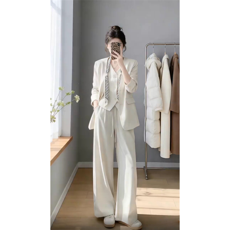 Fashionable Suit Vest, Wide-Leg Pants Three-Piece Set, 2026 Autumn New Casual Commuting Professional Formal Workwear Fashionable Suit Vest, Wide-Leg Pants Three-Piece Set, 2026 Autumn New Casual Commuting Professional Formal Workwear