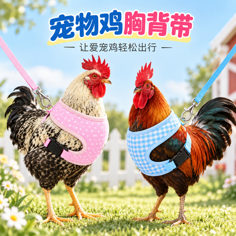 Chicken Harness Vest-Style Pet Chicken Chest Harness with Anti-Escape Breathable Leash for Ducks and Geese