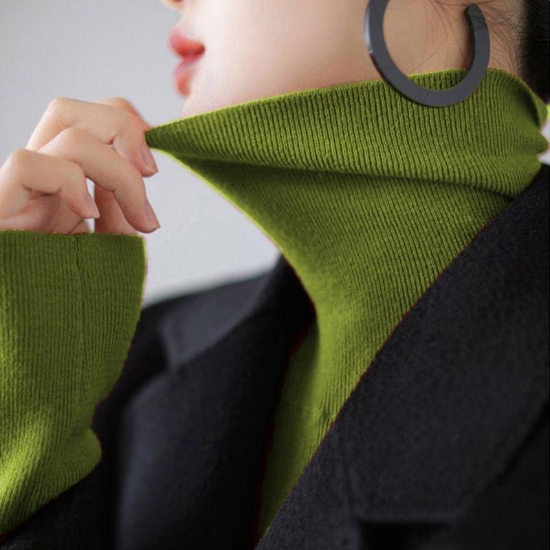 Fruit Green Turtleneck Slim-Fit Sweater for Women, Autumn and Winter 2026 New Style Knitwear, Stylish Top with Stacked Collar, Inner Layer Base Shirt