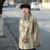Student CityBoy Day Ensemble Retro Pure Color Loose Long Sleeve Shirt Woman Tide Card Tooling Lining Clothes Spring Autumn Jacket Bf