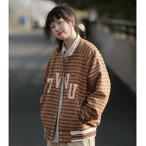 Spring and autumn American retro embroidered plaid Baseball Suit Jacket Woman Hip Hop Street Loose Couple 100 lap jacket