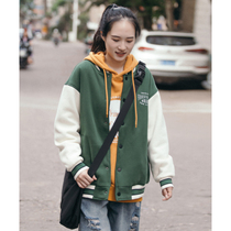 Baseball suit female stitching contrast color hip hop couple spring and autumn top jacket Trendy cool retro Harajuku loose jacket student