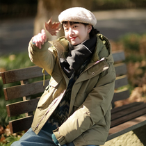 90 Down Clothing Women Winter Day Ensemble Retro Tooling Tandem Hat Outdoor Warm Windproof Thickened Loose White Duck Suede Jacket