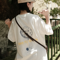Happy Planet Printed Short Sleeve T-Shirt Female Tide Card Trends Ins Summer New Couple Astronauts Clothes Loose