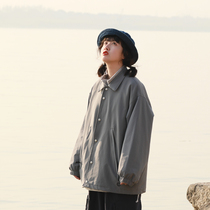 Upright Walking Spring Clothing New Pint Pure Color Double Pocket Turned Collar Jacket Woman Loose Salt Can Sweet Student Coach Jacket