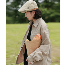 American boarder overalls shirt female spring and autumn slim fit Korean version long sleeve shirt jacket day system print 100 lap blouse bf