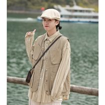 Multi-pocket tooling waistcoat for womens spring and autumn Han version loose and thin Jane about 100 hitch sleeveless couple bf vest jacket tide