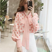 Mùa xuân và mùa thu 2019 Mới của phụ nữ Hàn Quốc Loose Lantern tay áo Áo Han Fan Sinh viên Áo sơ mi nữ dài tay - Áo sơ mi dài tay áo sơ mi nữ dài tay cổ bèo