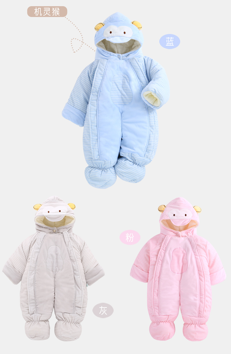 Baby jumpsuit mùa đông dày nam và nữ Baby outing quần áo romper sơ sinh quần áo bé cotton quần áo túi quần dày bộ khủng long bé gái