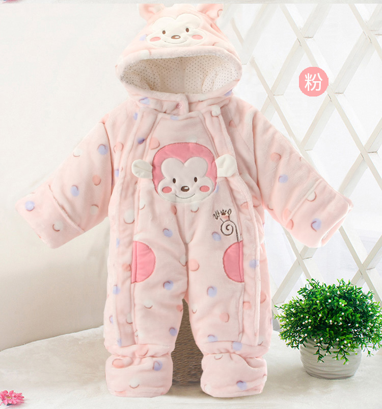 Baby jumpsuit mùa đông dày nam và nữ Baby outing quần áo romper sơ sinh quần áo bé cotton quần áo túi quần dày bộ khủng long bé gái