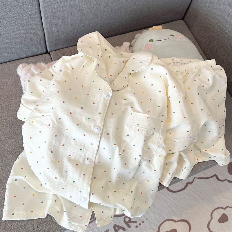 2025 New Summer Pajamas for Women, Cloud Cotton, Sweet and Cute Cardigan, Casual Short-Sleeved Shorts, Home Wear Set