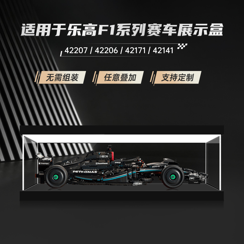 Acrylic Display Box with Light Suitable for Lego 42171 Mercedes Amg F1 Racing Car Building Blocks Dust Cover