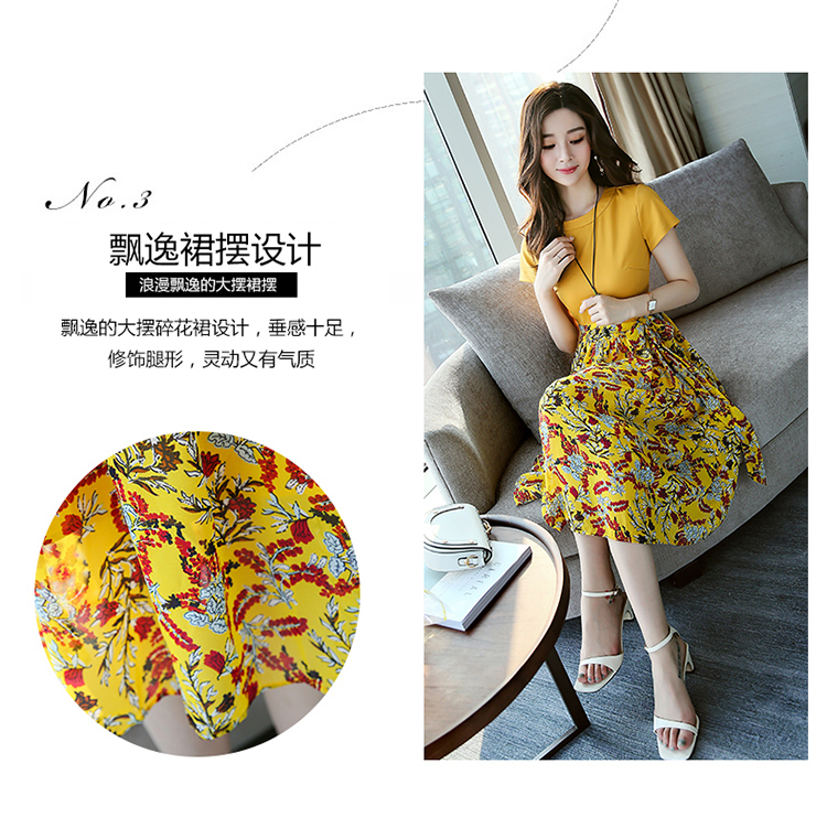 Sâu 2018 thu đông mới size lớn xuân hè thu đông váy midi dài tay ngắn khâu hoa 729 váy liền thân dáng dài