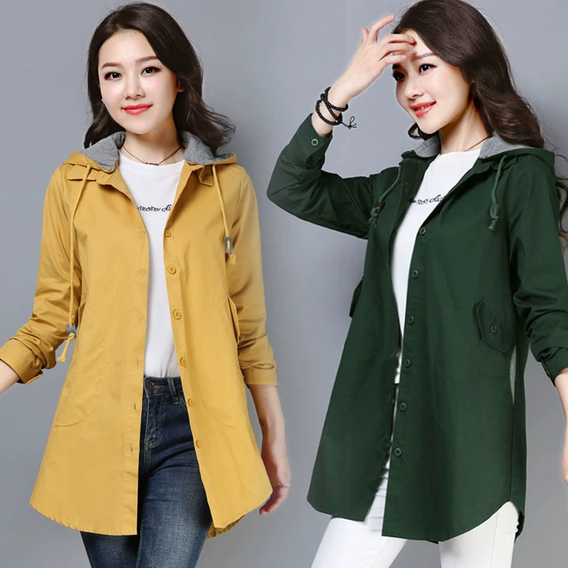 S Shen Yidu mùa thu và mùa đông 2021 phong cách mới cộng với kích thước của phụ nữ áo khoác gió có mũ trùm đầu dài giữa mùa thu và đông năm 1921 - Trench Coat