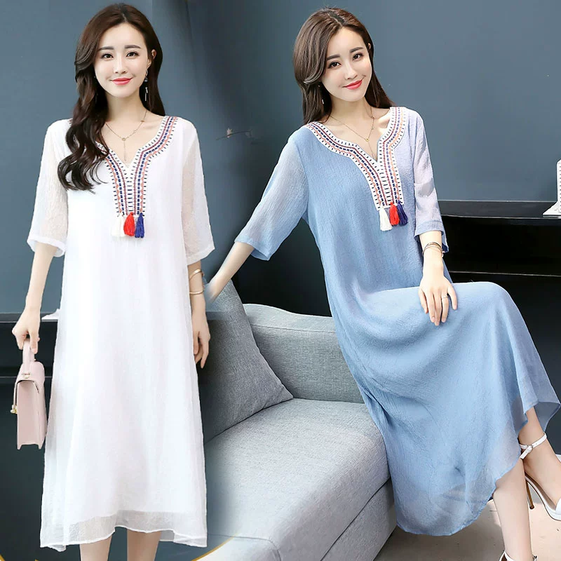 Shen Yidu mùa hè 2021 new plus size phụ nữ thời trang mùa hè thêu váy voan thanh lịch 1876 - váy đầm