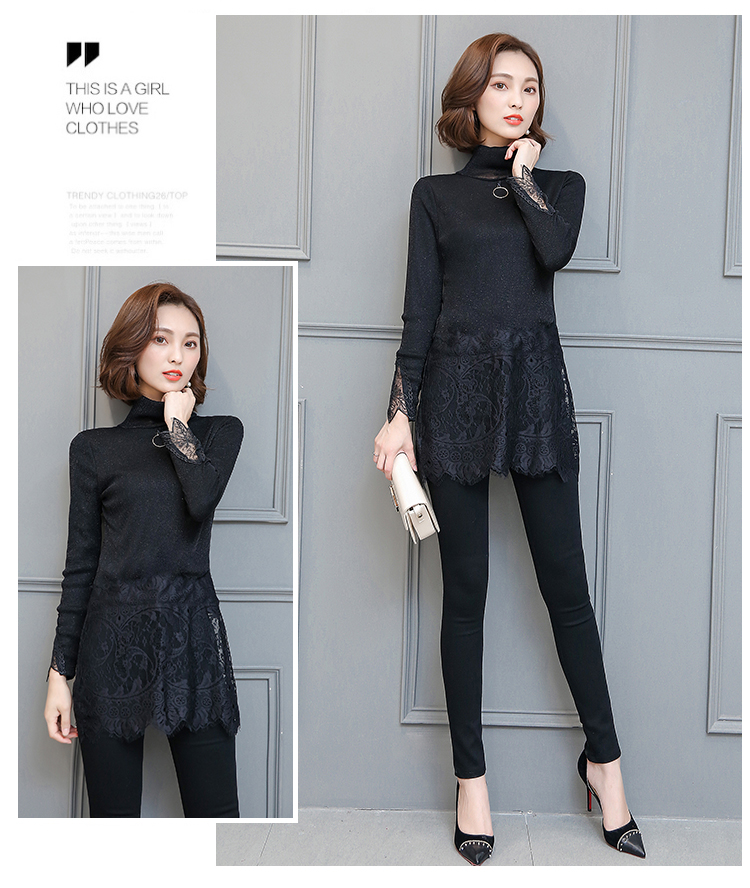 Sâu 2018 xuân mới size lớn cho nữ xuân hè thu dài tay áo dài in ren 8670B chân váy trắng
