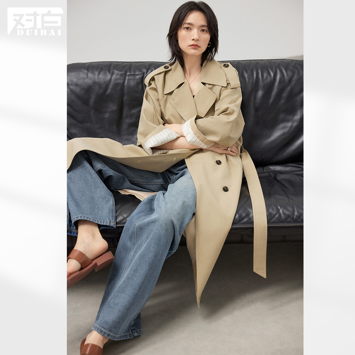 ダイアログクラシックHシルエットカーキトレンチコートレディース2025秋新作ハイエンドルーズミドル丈コート