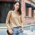 Cặp thời trang thời trang chia vòng cổ áo len của phụ nữ đầu 2018 mùa thu và mùa đông mới màu rắn giản dị dài tay thẳng áo len Áo len