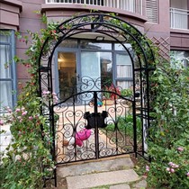 European-style courtyard garden door outdoor double-open arched door wrought iron small door green plant rack courtyard garden climbing vine decorative rack