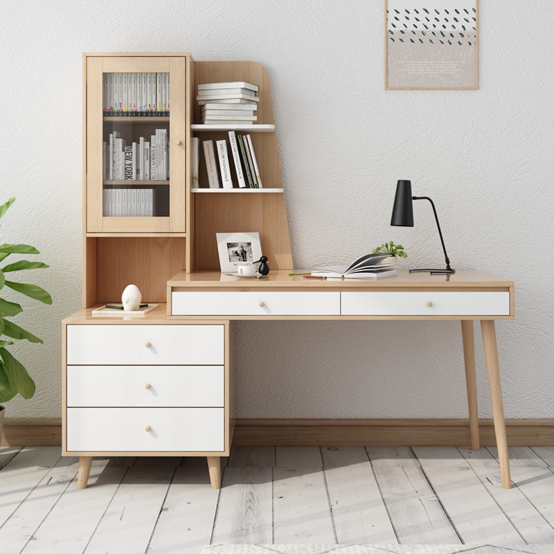 Nordic log color bookcase desk one bookshelf combination study desk home student computer desktop desk