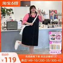 YUZI fish family new summer fat mm medium long jean harness skirt big code display slim harness with dress and dress