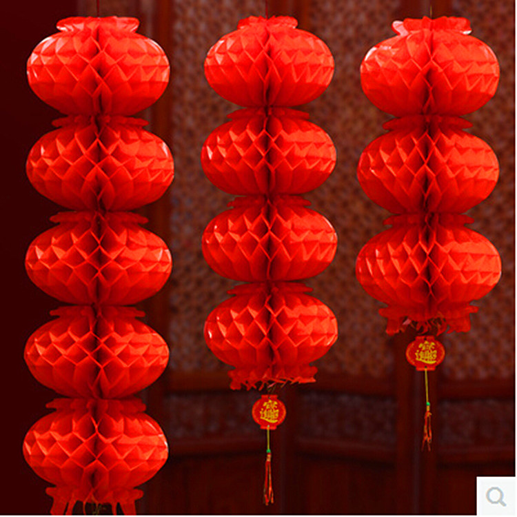 Wedding celebration Three series of five series of five series of cellular lanterns Great red lantern plastic paper lantern festival to decorate lanterns