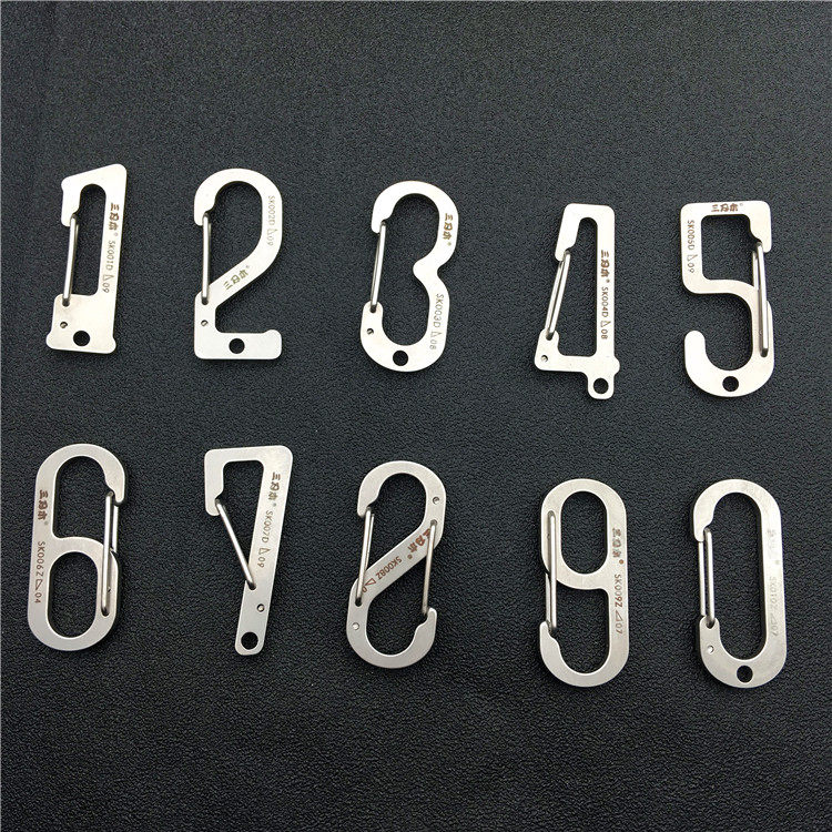 Three-edged wood pocket metal multifunction key buckle lucky number hanging button keyring 6 word button mountaineering buckle 8 words