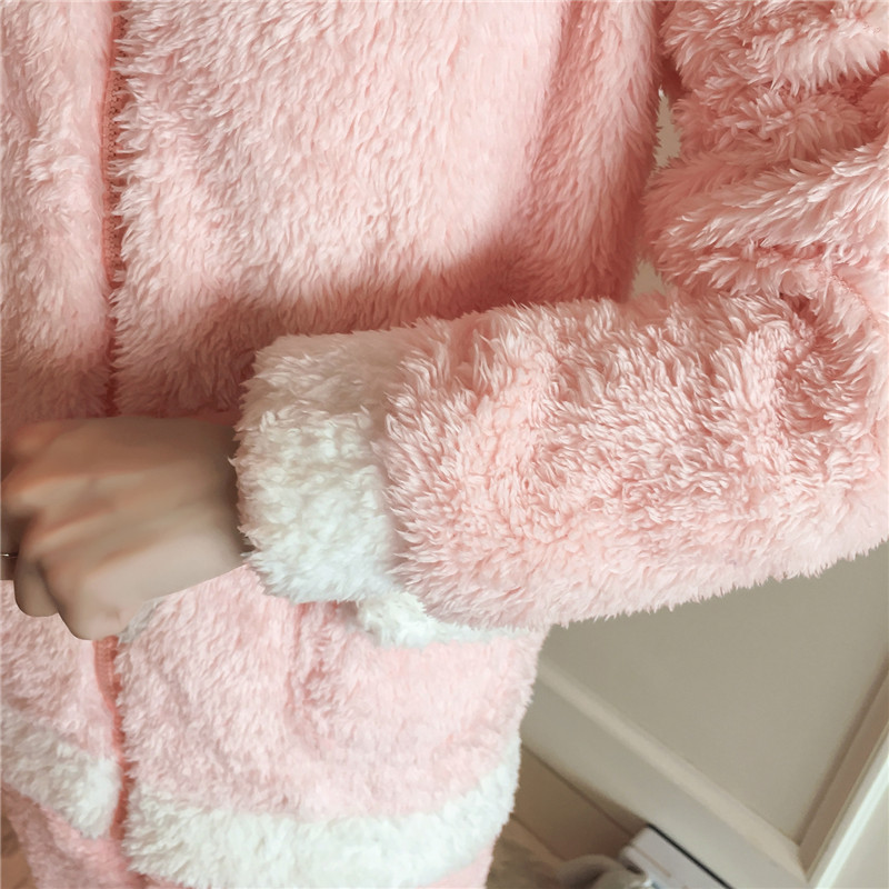 Bộ đồ ngủ mùa đông nữ sinh viên sang trọng dây kéo cashmere cashmere. bộ mặc nhà mùa hè cho nam