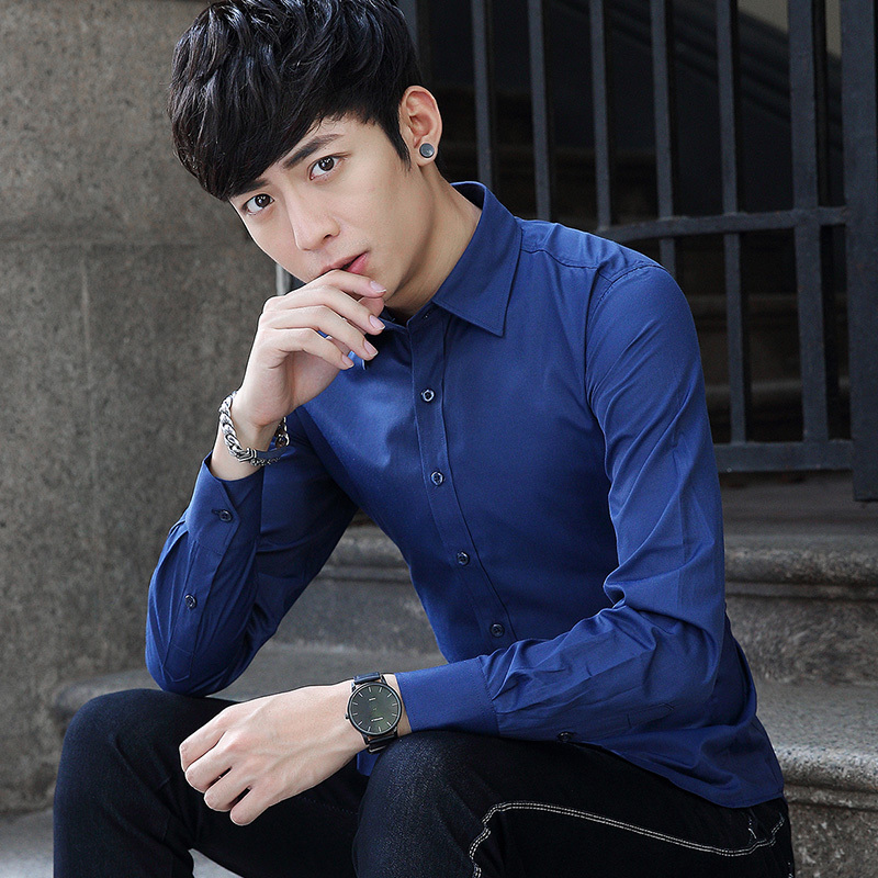 9.9 Wholesale Men's Long-Sleeved Shirts, Korean Style Slim Fit, Trendy and Handsome Professional Formal Wear Blue Shirts, Business Short-Sleeved Shirts