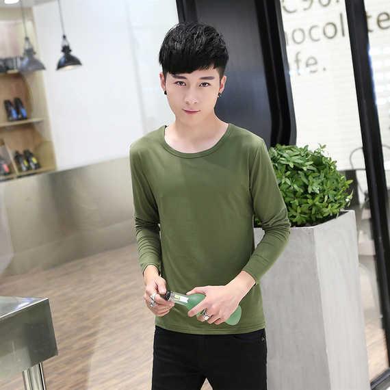 Áo thun nam dài tay mùa xuân và mùa hè mỏng phần chống nắng cổ tròn phiên bản Hàn Quốc của người đàn ông tự tu nam áo sơ mi nam chạm đáy áo mùa thu - Áo phông dài áo thun nam form rộng