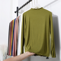 Modal long-sleeved T-shirt womens slim white large size base shirt semi-high collar thin section autumn coat with sunscreen top