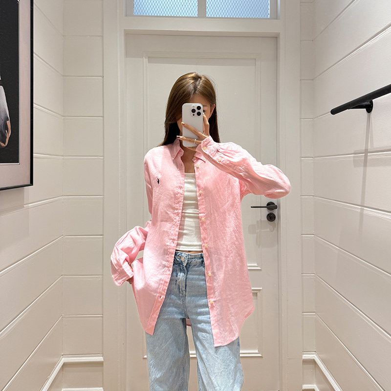 Us Version in Stock Ralph Lauren Big Girl's Long-Sleeve Linen Shirt with Classic Pony Logo Embroidery Us Version in Stock Ralph Lauren Big Girl's Long-Sleeve Linen Shirt with Classic Pony Logo Embroidery