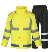 Reflective raincoat rain pants suit Road Administration traffic safety fluorescent color double-layer raincoat adult male split
