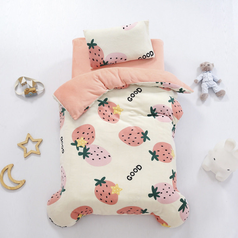 Winter Kindergarten Quilt Cover Children Coral Suede Nap Quilt Three Sets Baby Quilted Bedding Thickened Warm-Taobao