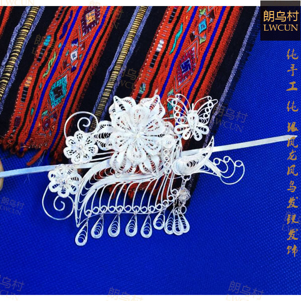 Guizhou Langu Village Miao silver accessories Miao traditional bird Phoenix hair hairpin haircut 60 gr 999 pure silver flowers pure handmade