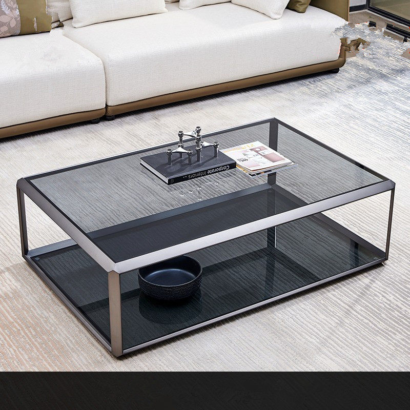 Nordic extremely simple tempered glass tea table size combined rear modern living room double layer tea table home rectangular tea table-Taobao