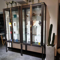 Industrial Wind Retro Iron Art Wine Cabinet Display Case Transparent Glass Display Cabinet Nordic Floor Lockers Shelf