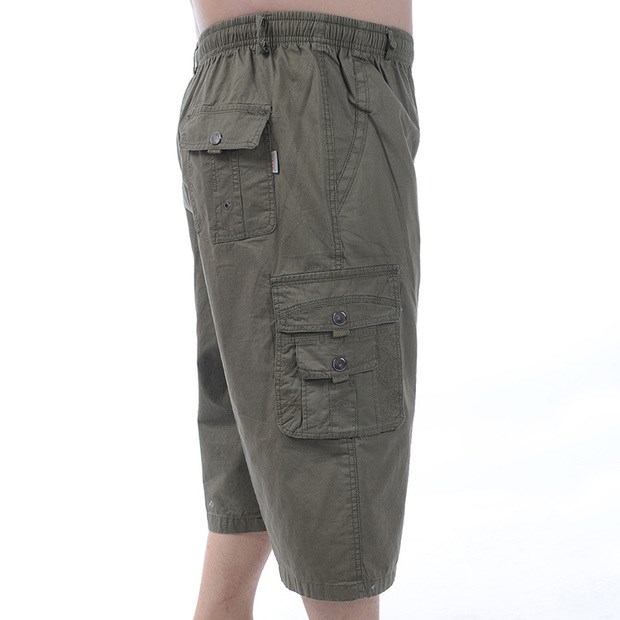 Mùa hè trung niên quần cotton nam cắt cúp cha trung niên nạp phân để tăng eo cao thun thun quần short nhiều túi quần âu nam đẹp