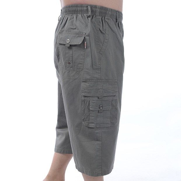 Mùa hè trung niên quần cotton nam cắt cúp cha trung niên nạp phân để tăng eo cao thun thun quần short nhiều túi quần âu nam đẹp