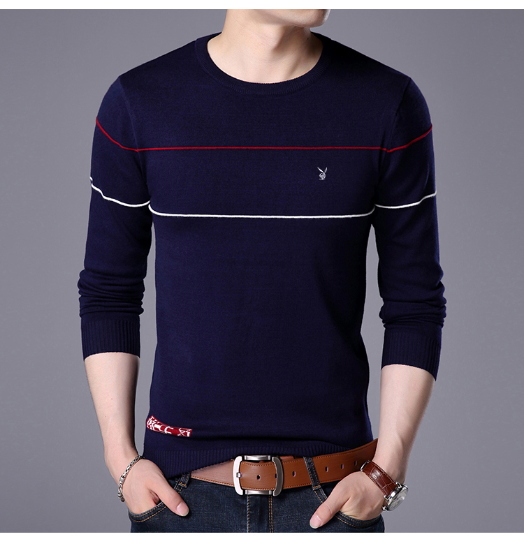 Playboy thanh niên nam áo len cổ tròn áo len sọc áo len mỏng Slim áo len dày Hàn Quốc áo khoác mùa đông nam