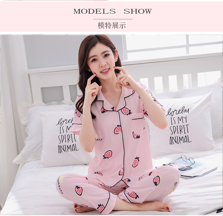 Mùa hè bông đồ ngủ của phụ nữ ngắn tay quần cotton cardigan hai mảnh phần mỏng lỏng bên ngoài mặc dịch vụ nhà phù hợp với