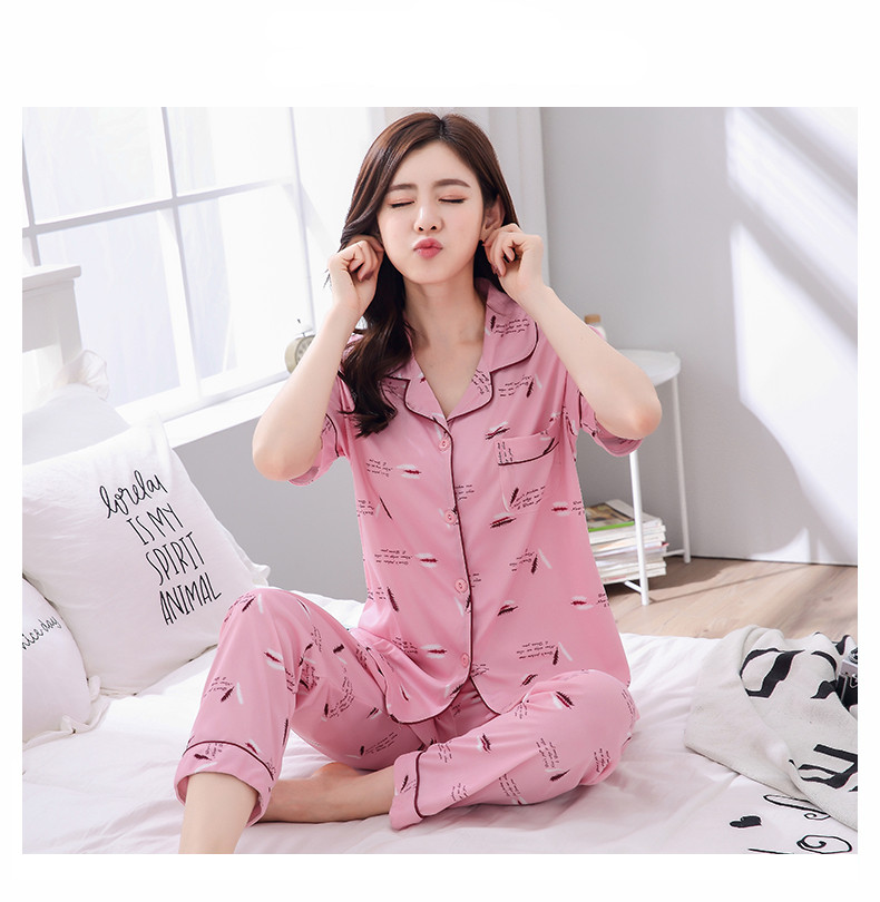 Mùa hè bông đồ ngủ của phụ nữ ngắn tay quần cotton cardigan hai mảnh phần mỏng lỏng bên ngoài mặc dịch vụ nhà phù hợp với