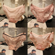 Vimi Jiangnan Pink Sexy Temptation Transparent Lace Panties Women's Low Waist Temptation Cotton Briefs